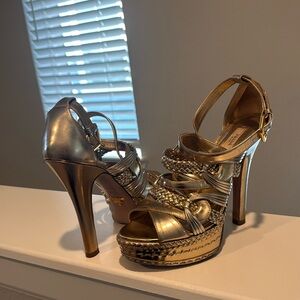 Prada Metallic Platform Sandals Braided Detail